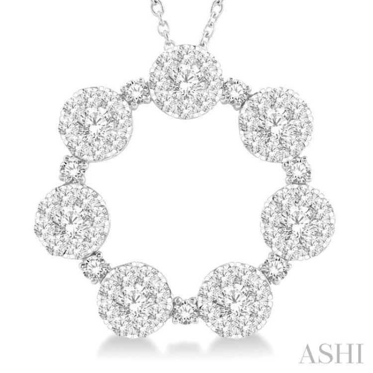 2 ctw 7 Lovebright Circular Round Cut Diamond Pendant in 14K White Gold with Chain