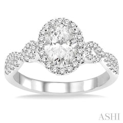 1/2 ctw Oval Cut Diamond Ladies Engagement Ring with 1/3 ct Oval Cut Center Stone in 14K White Gold