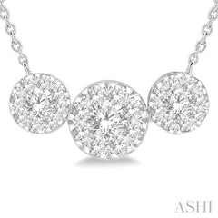 1 ctw 3-Stone Lovebright Round Cut Diamond Necklace in 14K White Gold