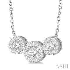 3/4 ctw 3-Stone Lovebright Round Cut Diamond Necklace in 14K White Gold