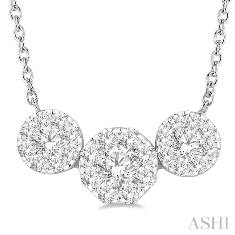 3/4 ctw 3-Stone Lovebright Round Cut Diamond Necklace in 14K White Gold
