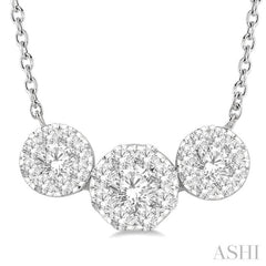 3/4 ctw 3-Stone Lovebright Round Cut Diamond Necklace in 14K White Gold