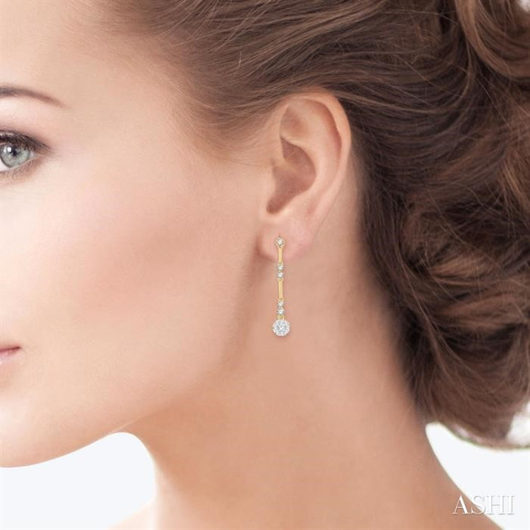 3/4 Ctw Tri-Section Lovebright Round Cut Diamond Bar Link Earrings in 14K Yellow and White Gold