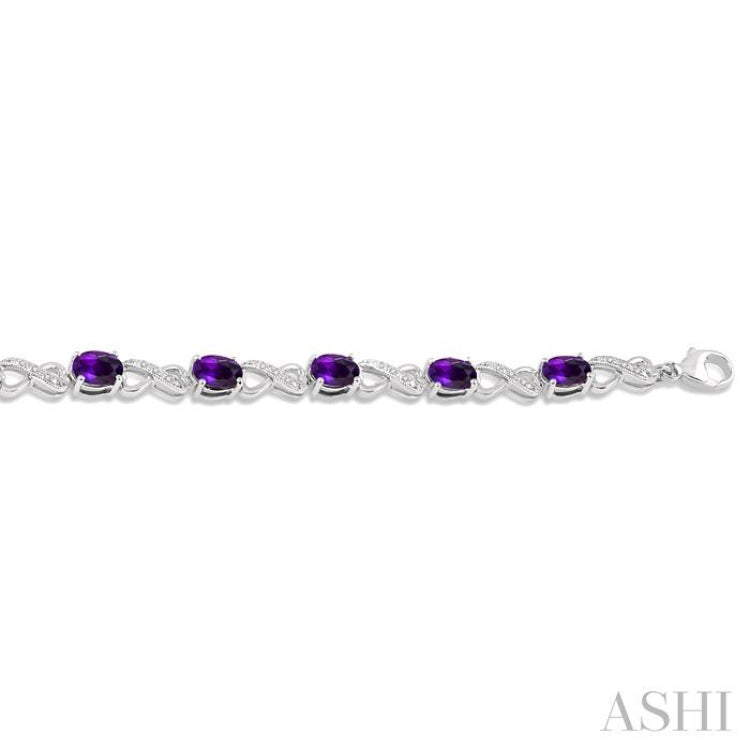 7x5 MM Oval Cut Amethyst and 1/10 ctw Round Cut Diamond Semi Precious Infinity Bracelet in Sterling Silver