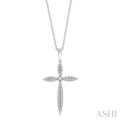 1/4 ctw Marquise Shape Round Cut Diamond Cross Pendant With Chain in 10K White Gold