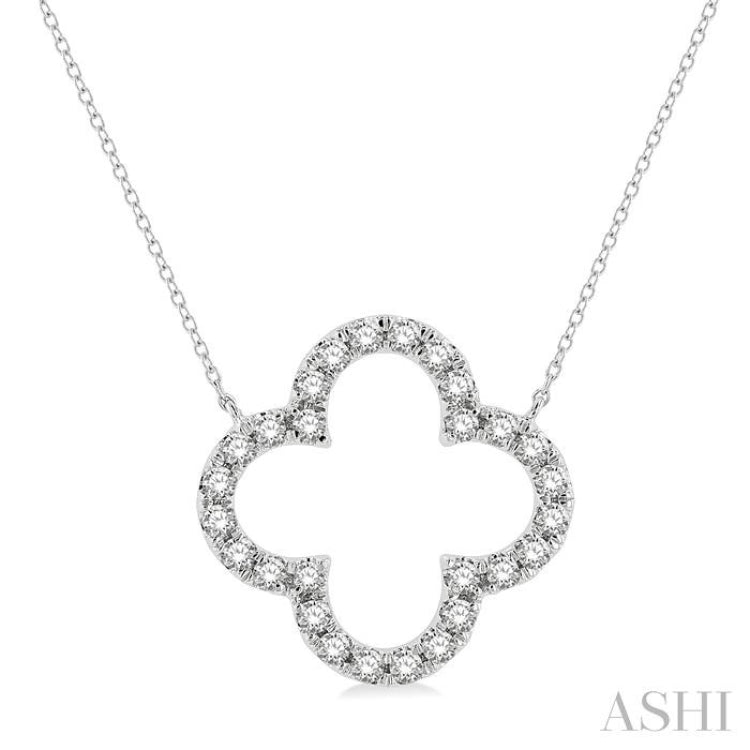 3/4 ctw Clover Round Cut Diamond Pendant in 14K White Gold