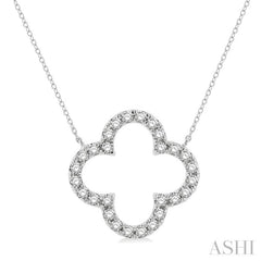 3/4 ctw Clover Round Cut Diamond Pendant in 14K White Gold