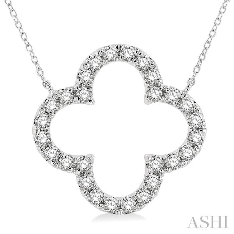 3/4 ctw Clover Round Cut Diamond Pendant in 14K White Gold