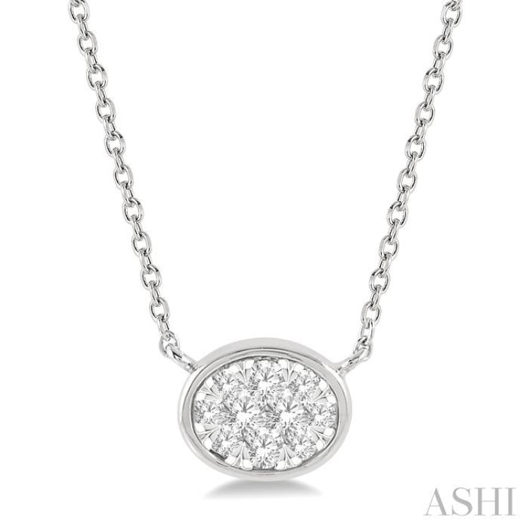 1/6 ctw Oval Shape Lovebright Diamond Pendant With Chain in 14K White Gold