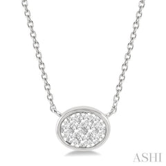 1/6 ctw Oval Shape Lovebright Diamond Pendant With Chain in 14K White Gold