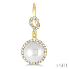 10 MM Cultured Pearls and 5/8 ctw Round Cut Diamond Earrings in 14K Yellow Gold