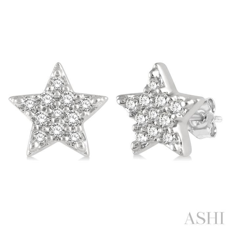 1/10 ctw Star Round Cut Diamond Petite Fashion Earring in 10K White Gold