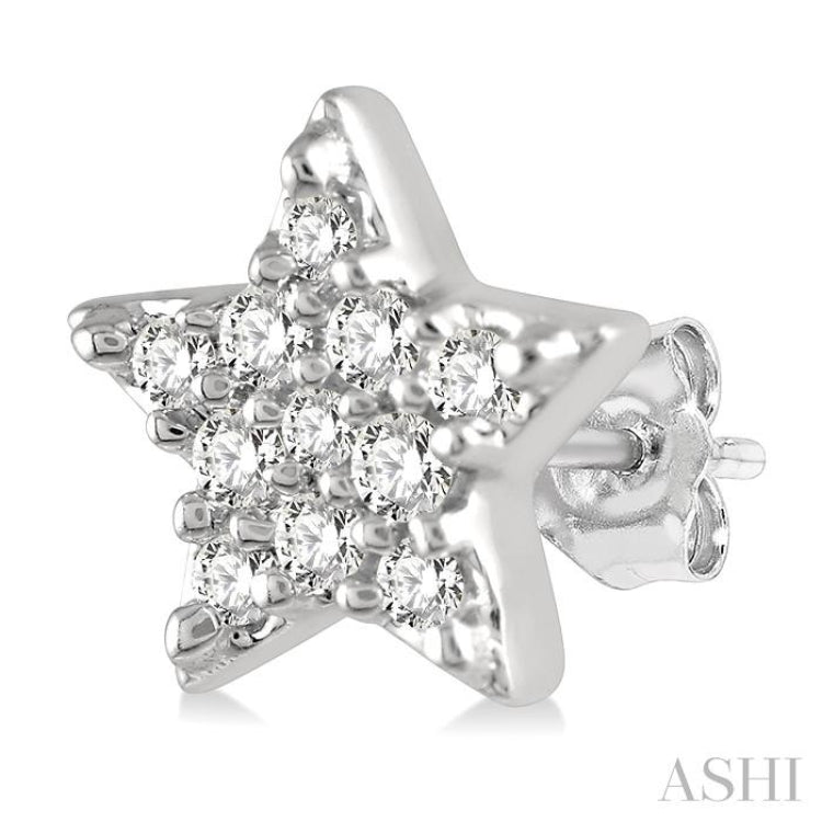1/10 ctw Star Round Cut Diamond Petite Fashion Earring in 10K White Gold