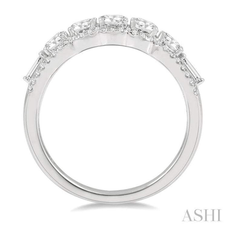 1 ctw Baguette and Round Cut Diamond Fashion Ring in 14K White Gold