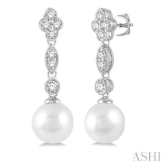 7 MM Cultured Pearls and 1/3 ctw Round Cut Diamond Drop Earrings in 14K White Gold