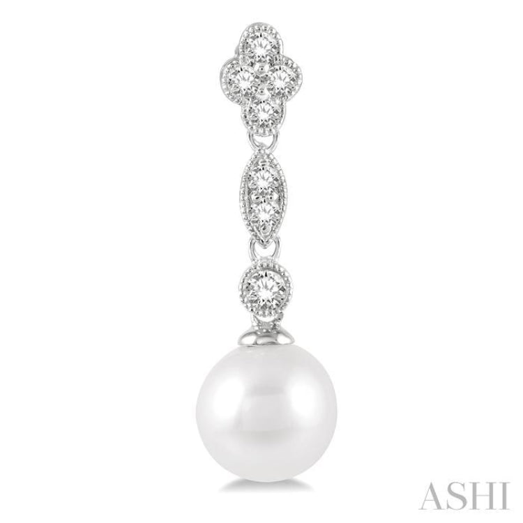7 MM Cultured Pearls and 1/3 ctw Round Cut Diamond Drop Earrings in 14K White Gold