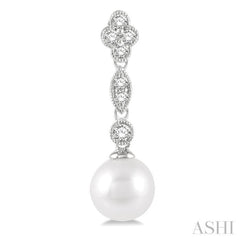 7 MM Cultured Pearls and 1/3 ctw Round Cut Diamond Drop Earrings in 14K White Gold