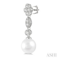 7 MM Cultured Pearls and 1/3 ctw Round Cut Diamond Drop Earrings in 14K White Gold