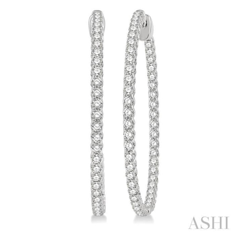 2 ctw Inside-Out Round Cut Diamond 1 1/2 Inch Hoop Earrings in 14K White Gold