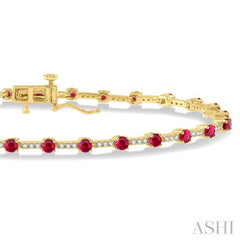 2.5 MM Round Cut Ruby and 1/2 ctw Round Cut Diamond Precious Bracelet in 10K Yellow Gold