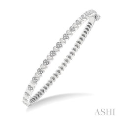 1/6 ctw Puffed Heart Plain and Round Cut Diamond Bangle in Sterling Silver