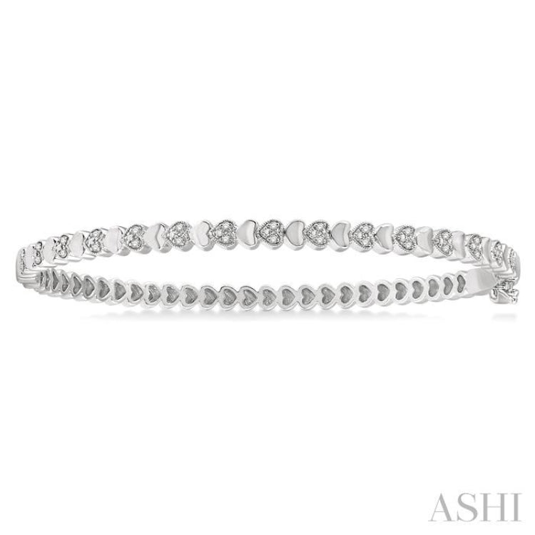 1/6 ctw Puffed Heart Plain and Round Cut Diamond Bangle in Sterling Silver