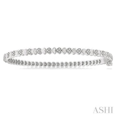1/6 ctw Puffed Heart Plain and Round Cut Diamond Bangle in Sterling Silver