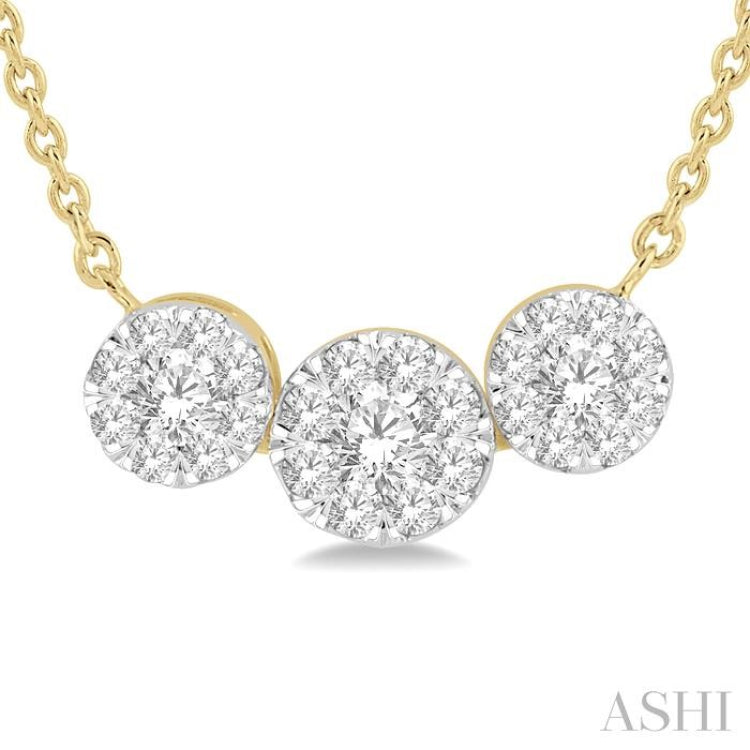 1/3 ctw 3-Stone Lovebright Round Cut Diamond Necklace in 14K Yellow and White Gold