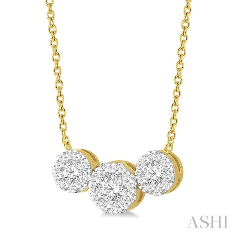 3/4 ctw 3-Stone Lovebright Round Cut Diamond Necklace in 14K Yellow and White Gold