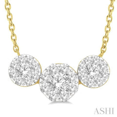 3/4 ctw 3-Stone Lovebright Round Cut Diamond Necklace in 14K Yellow and White Gold