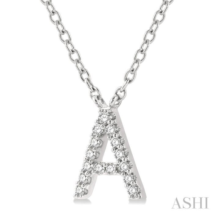 1/20 ctw Initial 'A' Round Cut Diamond Pendant With Chain in 14K White Gold