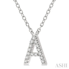 1/20 ctw Initial 'A' Round Cut Diamond Pendant With Chain in 14K White Gold