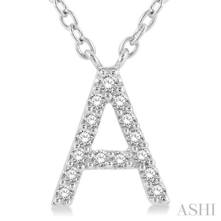 1/20 ctw Initial 'A' Round Cut Diamond Pendant With Chain in 14K White Gold