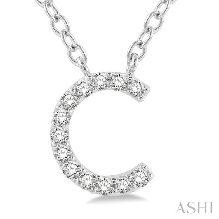 1/20 ctw Initial 'C' Round Cut Diamond Pendant With Chain in 14K White Gold