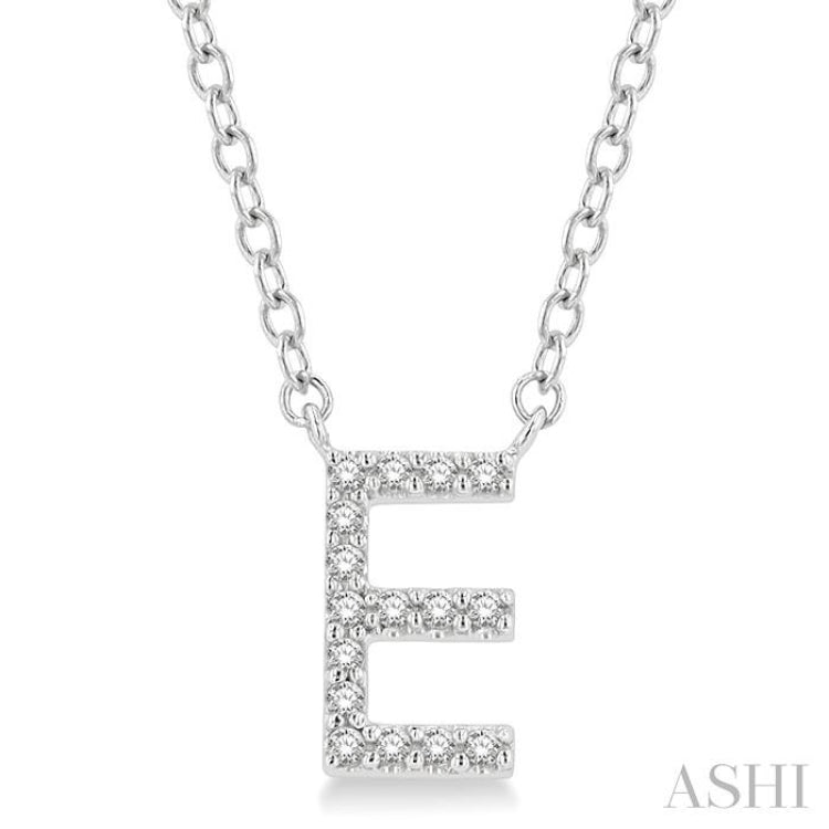 1/20 ctw Initial 'E' Round Cut Diamond Pendant With Chain in 14K White Gold
