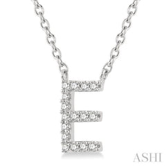 1/20 ctw Initial 'E' Round Cut Diamond Pendant With Chain in 14K White Gold