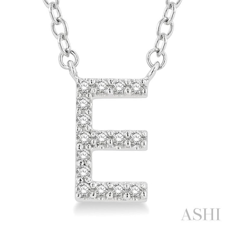 1/20 ctw Initial 'E' Round Cut Diamond Pendant With Chain in 14K White Gold