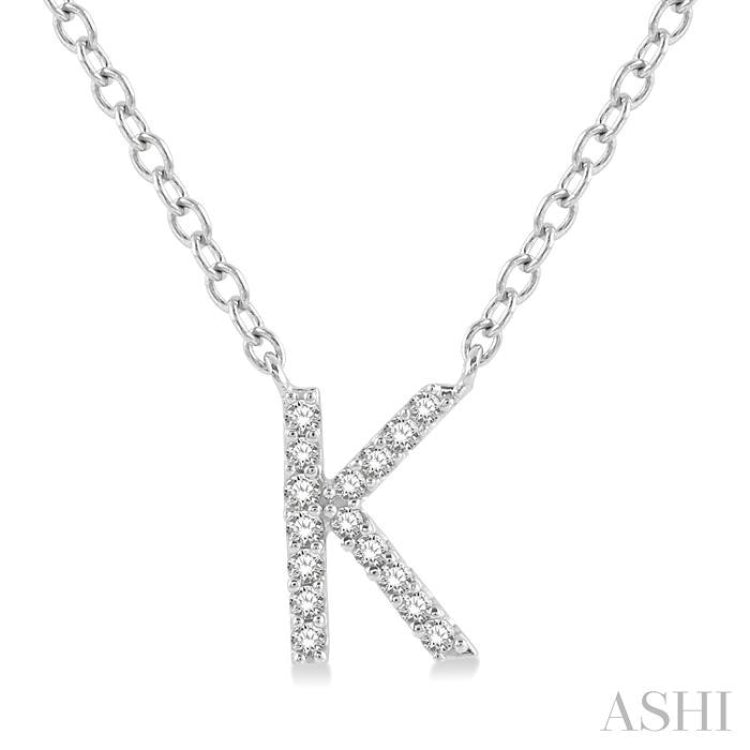 1/20 ctw Initial 'K' Round Cut Diamond Pendant With Chain in 14K White Gold