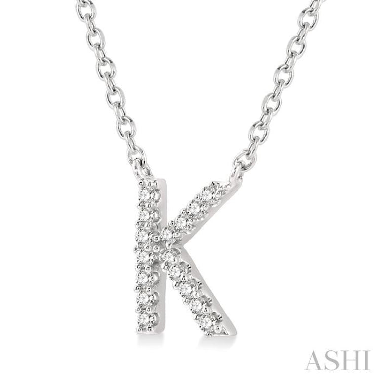 1/20 ctw Initial 'K' Round Cut Diamond Pendant With Chain in 14K White Gold