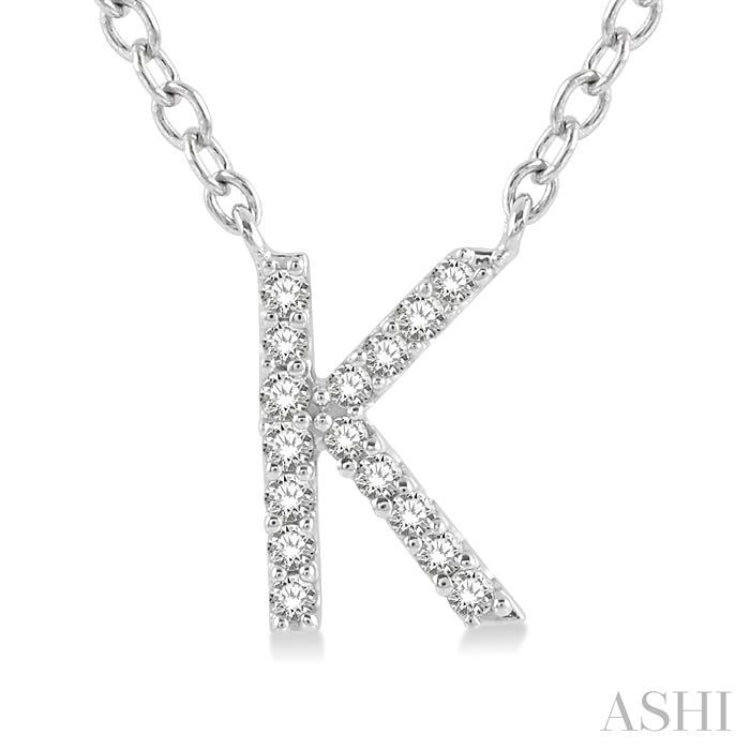 1/20 ctw Initial 'K' Round Cut Diamond Pendant With Chain in 14K White Gold