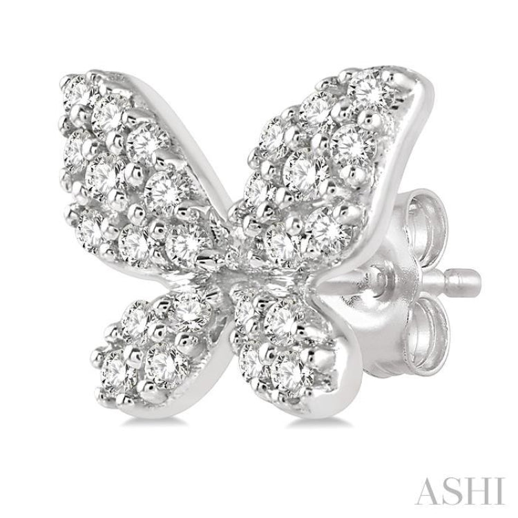 1/5 ctw Butterfly Motif Round Cut Diamond Petite Fashion Earring in 14K White Gold