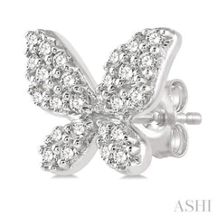 1/5 ctw Butterfly Motif Round Cut Diamond Petite Fashion Earring in 14K White Gold