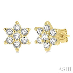 1/6 ctw Floral Round Cut Diamond Petite Fashion Earring in 14K Yellow Gold
