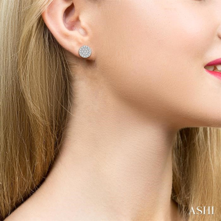 1/8 ctw Disc Shape Round Cut Diamond Petite Fashion Earring in 14K White Gold