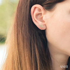 1/8 ctw Leaf Motif Round Cut Diamond Petite Fashion Earring in 14K Yellow Gold