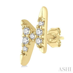1/10 ctw Lightning Bolt Round Cut Diamond Petite Earring in 14K Yellow Gold