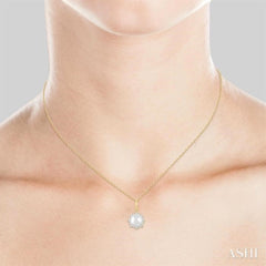 6 MM Round Shape Cultured Pearl and 1/10 ctw Petite Sun Round Cut Diamond Fashion Pendant With Chain in 10K Yellow Gold