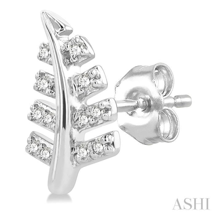 1/10 ctw Fern Leaf Petite Round Cut Diamond Fashion Stud Earring in 10K White Gold