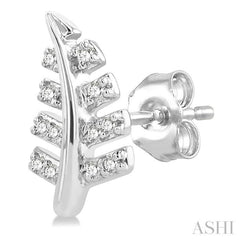 1/10 ctw Fern Leaf Petite Round Cut Diamond Fashion Stud Earring in 10K White Gold