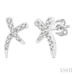 1/10 ctw X-Shape Petite Round Cut Diamond Fashion Stud Earring in 10K White Gold